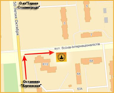 Место расположение йога-студии "Шанти" в Кременчуге